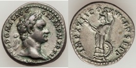 Domitian (AD 81-96). AR denarius (18mm, 6h). XF. Rome, 14 September AD 92-13 September AD 93. IMP CAES DOMIT AVG-GERM P M TR P XII, laureate head of D...