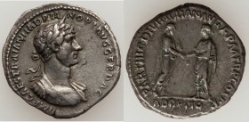 Hadrian (AD 117-138). AR denarius (19mm, 3.62 gm, 6h). XF. Rome, AD 117. IMP CAES TRAIAN HADRIAN OPT AVG GER DAC, laureate and cuirassed bust of Hadri...
