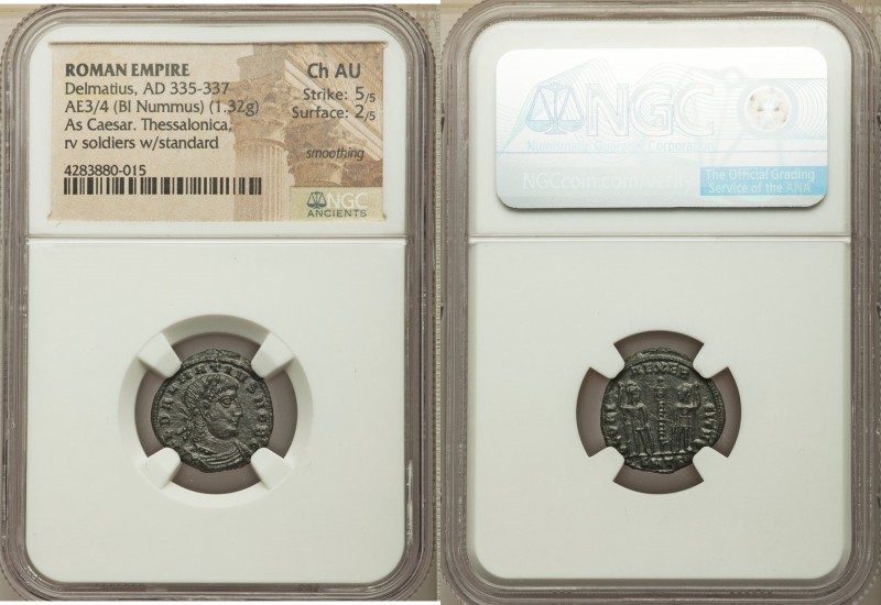 Delmatius (AD 335-337). AE3/4 or BI nummus (17mm, 1.32 gm, 12h). NGC Choice AU 5...