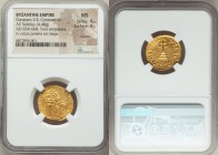 Constans II Pogonatus (AD 641-668) and Constantine IV. AV solidus (20mm, 4.48 gm, 6h). NGC MS 4/5 - 4/5, clipped. Constantinople, 3rd officina. ca. AD...