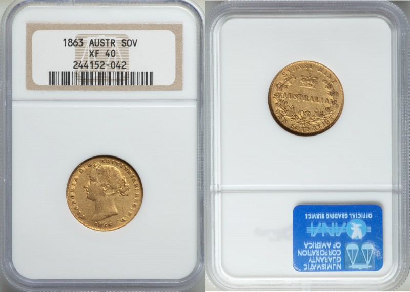 Victoria gold Sovereign 1863-SYDNEY XF40 NGC, Sydney mint, KM4. AGW 0.2353 oz.

...