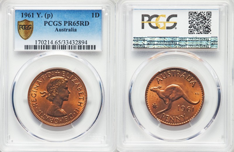 Elizabeth II Proof Penny 1961-(p) PR65 Red PCGS, Perth mint, KM56. Mintage: 1,04...