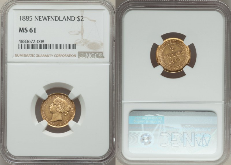 Newfoundland. Victoria gold 2 Dollars 1885 MS61 NGC, London mint, KM5. 

HID0980...