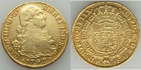 Charles IV gold 8 Escudos 1792 P-JF XF (ex-jewelry), Popayan mint, KM62.2. 36mm. 26.89gm. 

HID09801242017
