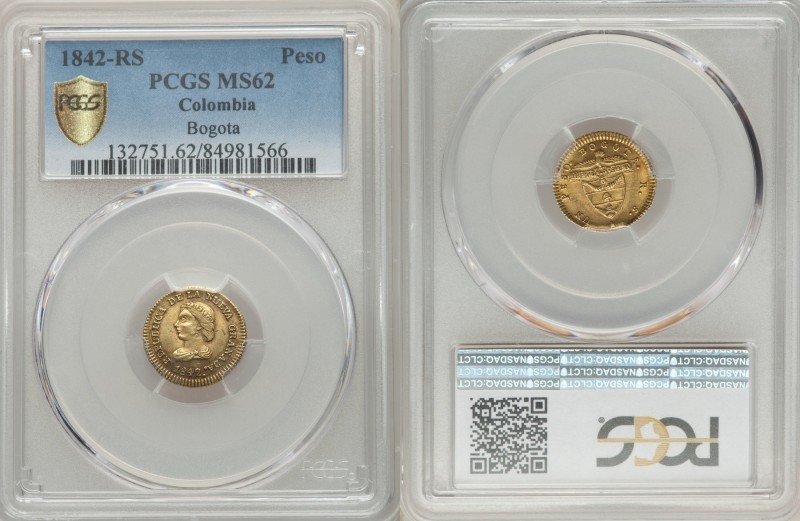 Nueva Granada gold Peso 1842-RS MS62 PCGS, Bogota mint, KM93.

HID09801242017