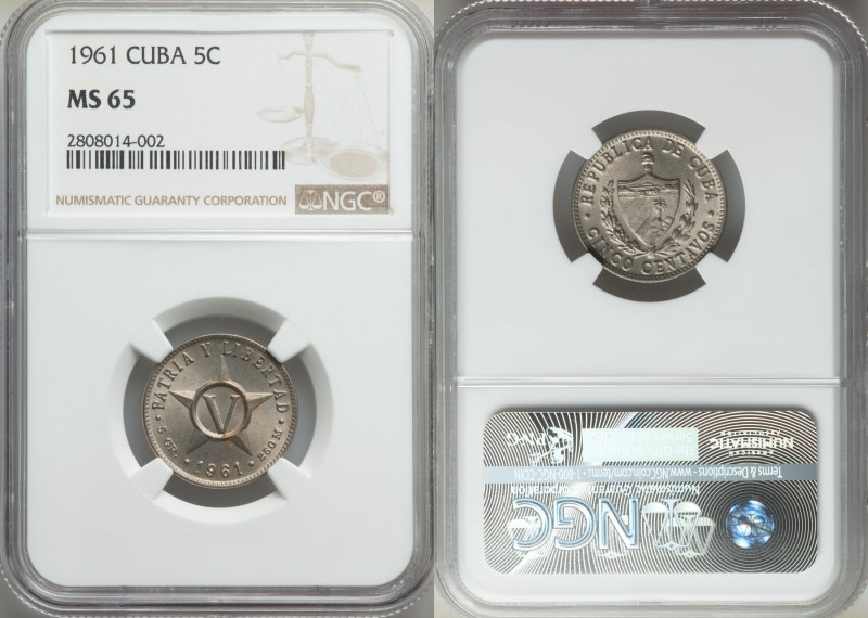 Republic Pair of Certified Centavos MS65 NGC, 1) 5 Centavos 1961 - KM11.3. 2) 10...