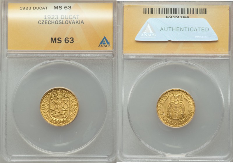 Republic gold Ducat 1923 MS63 ANACS, KM8. AGW 0.1106 oz.

HID09801242017