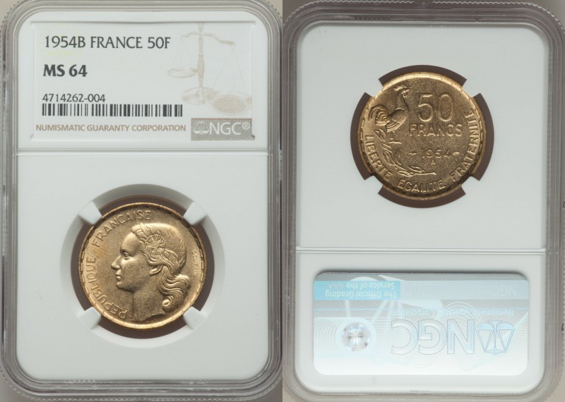 Republic 50 Francs 1954-B MS64 NGC, Beaumont - Le Roger mint, KM918.2.

HID09801...