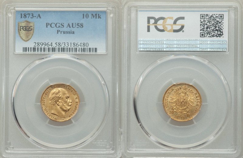 Prussia. Wilhelm I gold 10 Mark 1873-A AU58 PCGS, Berlin mint, KM502. AGW 0.1152...