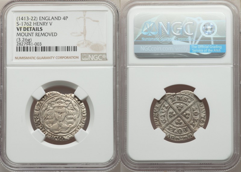 Henry V (1413-1422) Groat ND VF Details (Mount Removed) NGC, London mint, S-1762...