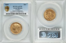 Victoria gold Sovereign 1845 AU53 PCGS, KM736.1, S-3852. AGW 0.2355 oz. Ex. Ezen Collection. 

HID09801242017