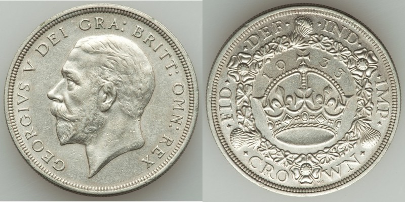 George V "Wreath" Crown 1933 AU, KM836, S-4036. Mintage: 7,132. 38mm. 28.22gm. I...