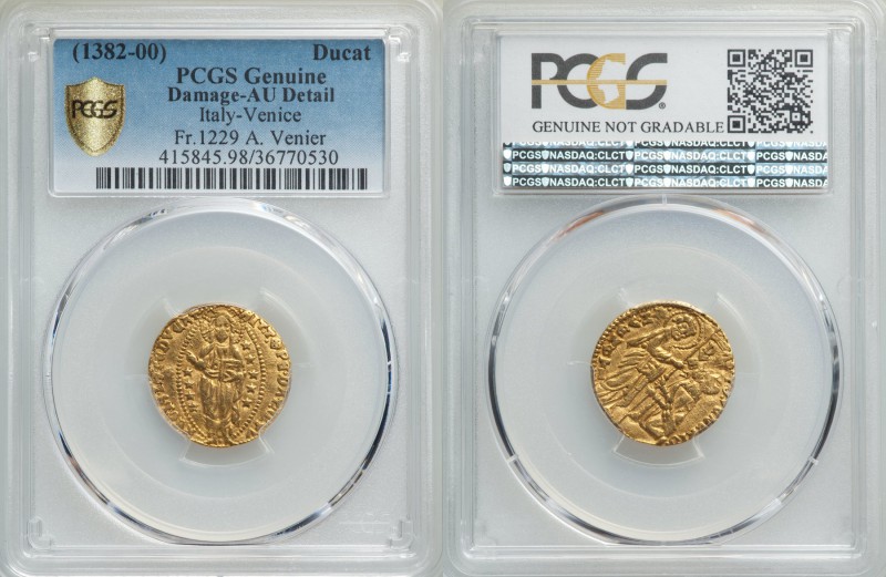 Venice. Antonio Venier (1382-1400) gold Ducat ND AU Details (Damage) PCGS, Fr-12...