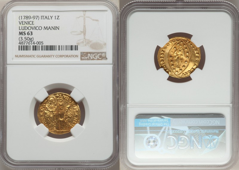 Venice. Ludovico Manin (1789-1797) gold Zecchino ND MS63 NGC, KM755.

HID0980124...