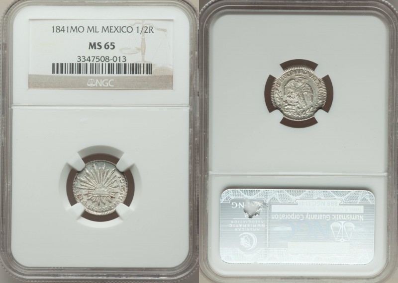 Republic 1/2 Real 1841 Mo-ML MS65 NGC, Mexico City mint, KM370.9.

HID0980124201...