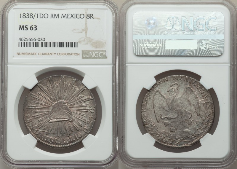 Republic 8 Reales 1838/1 Do-RM MS63 NGC, Durango mint, KM377.4, DP-Do15. Medal A...