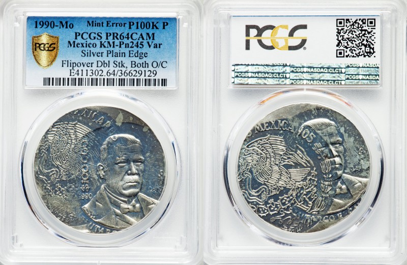 Estados Unidos Pair of Mint Error silver Proof 100000 Pesos 1990 PCGS, 1) PR64 C...