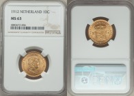 Wilhelmina gold 10 Gulden 1912 MS63 NGC, KM149. AGW 0.1947 oz. 

HID09801242017