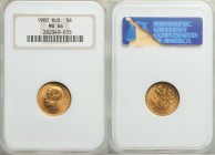 Nicholas II gold 5 Roubles 1900-ФЗ MS66 NGC, St. Petersburg mint, KM-Y62. AGW 0.1245 oz.

HID09801242017