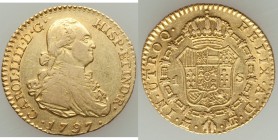 Charles IV gold Escudo 1797 M-MF VF, Madrid mint, KM434. 18mm. 3.35gm. 

HID09801242017