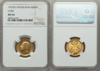 Alexander I gold Ducat 1932-(k) MS64 NGC, Kovnica mint, KM12.1. Ear of corn C/M. Trade-coinage countermarks were applied by the Yugoslav Control Offic...
