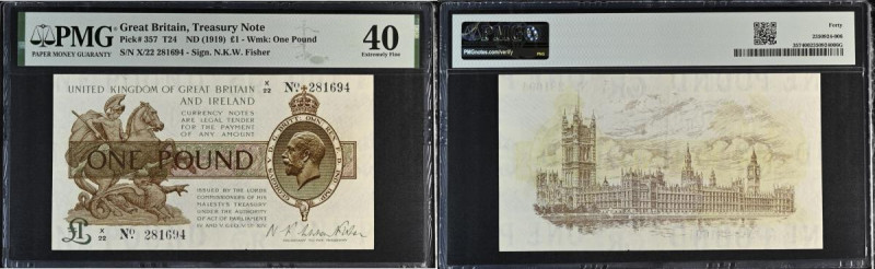 One Pound Warren Fisher T24 issued 1919 last series X/22 281694 PMG Extremely Fi...