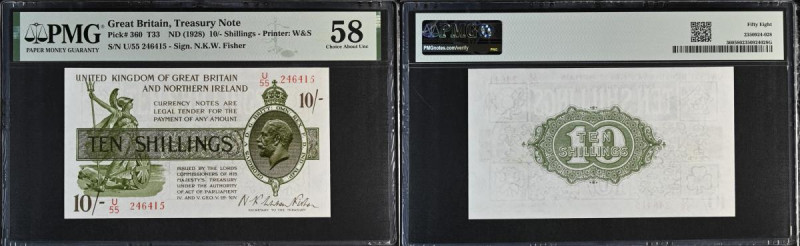 Ten Shillings Warren Fisher T33 issued 1927 series U/55 246415, Northern Ireland...