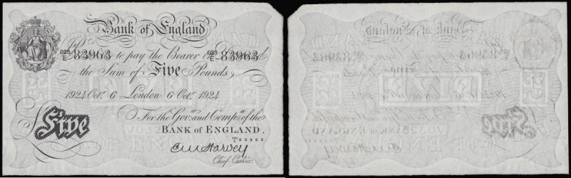 Five Pounds Harvey B209a dated 6th October 1924 series .025/E 83963, London issu...