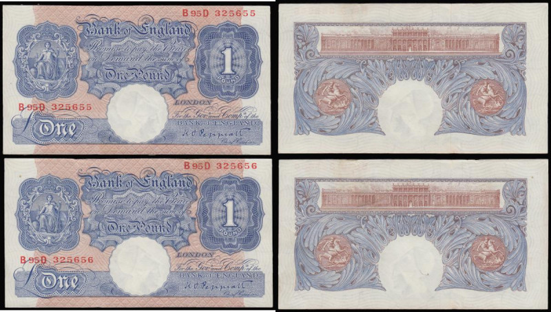 One Pounds Peppiatt Blue shades 1940 B249 (2) consecutives B95D 325655 and 656 A...
