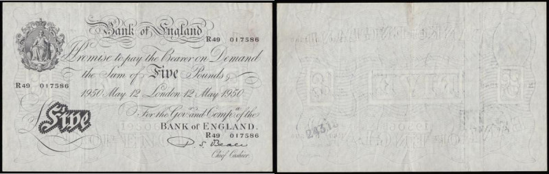 Five Pounds Beale white B270 dated 12th May 1950 R49 017586, VF