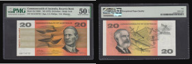 Australia Commonwealth of Australia Reserve Bank 20 Dollars Phillips and Wheeler (1972) Pick 41d AU and graded 50 About Uncirculated EPQ by PMG