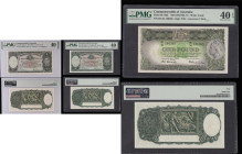 Australia PMG Graded (3) 1 Pound (1942) Armitage and McFarlane George VI at right Pick 26b EF and graded PMG 40 Extremely Fine, 1 Pound (1952) Coombs ...