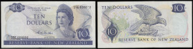 ERROR New Zealand ERROR 10 Dollars Wilkes 1968 Pick 166b the top serial number has the penultimate digit misplaced with the tips of numbers both top a...