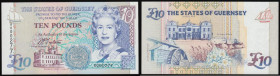 Guernsey 10 Pounds Pick 57a (BY GU54a) ND 1995 signature D. P. Trestain a FIRST prefix and LOW collectible serial number A 000277, fresh and crisp UNC