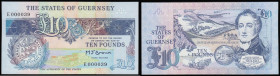 Guernsey 10 Pounds signed Brown Pick 50b low number E000039 Unc
