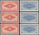 Hong Kong Government of Hong Kong 10 Cents ND(1941) Pick 315b (3 consecutives) A8101929, 930 and 931 UNC