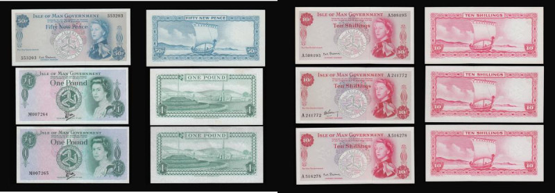 Isle of Man (6) 10 Shillings red (1961) (3) Garvey and Stallard (2), 50 Pence St...