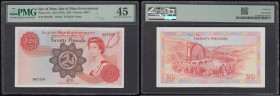 Isle of Man 20 Pounds (1979) Pick 37 Choice EF and graded 45 by PMG and seldom offered type and rare in this high grade