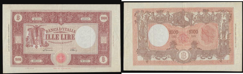 Italy 1000 Lire 1947 issue, Signatures Einaudi and Urbini, Pick 81a, Good VF