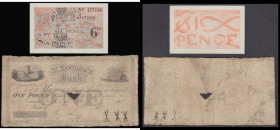 Jersey (2) St. Saviour's Bank 1 Pound dated 14th May 1832, PickS346, probably Fine for wear but with a triangular shaped central hole along with 6 Pen...