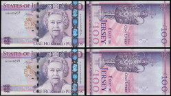 Jersey 100 Pounds 2012 Commemorative issue Pick 27 (2) consecutives QE 60009207 and 9208 Unc (light counting flick only)
