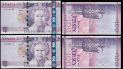 Jersey 100 Pounds 2012 Commemorative issue Pick 27 (2) consecutives QE 60009209 and 9210 Unc (light counting flick only)