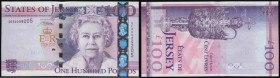 Jersey 100 Pounds 2012 Commemorative issue Pick 27 series QE 60009205 Unc (light counting flick only)