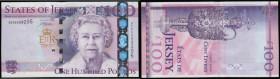 Jersey 100 Pounds 2012 Commemorative issue Pick 27 series QE 60009206 Unc (light counting flick only)