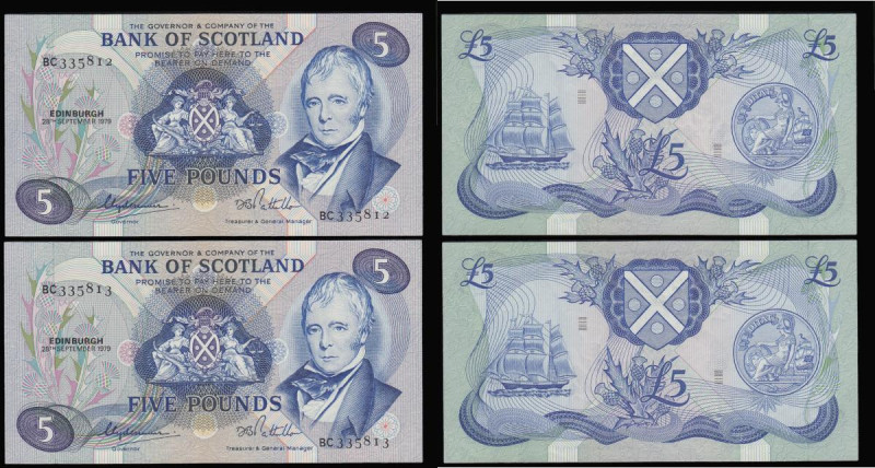 Scotland Bank of Scotland 5 Pounds 28 Sept 1979 (2 consecutives) BC335812 and 81...