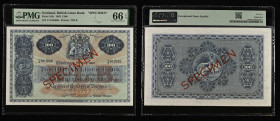 Scotland British Linen Bank 100 Pounds 9th May 1962 SPECIMEN, Pock 165s S/N U/3 00/000 Gem Uncirculated PMG 66 EPQ