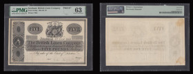 Scotland British Linen Bank Five Pounds 3rd February 1868 PROOF Pick S166p Choice Uncirculated and graded 63 by PMG Printers Annotations (has a light ...
