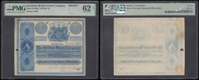 Scotland British Linen Bank One Pound 2nd Nov 1872 PROOF Pick S170ap PMG graded 62 NET "Printers Annotations, Previously Mounted, Minor Rust"