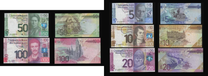 Scotland Clydesdale Bank 2009 set 100, 50, 20, 10 and 5 Pounds Pick 229 Unc