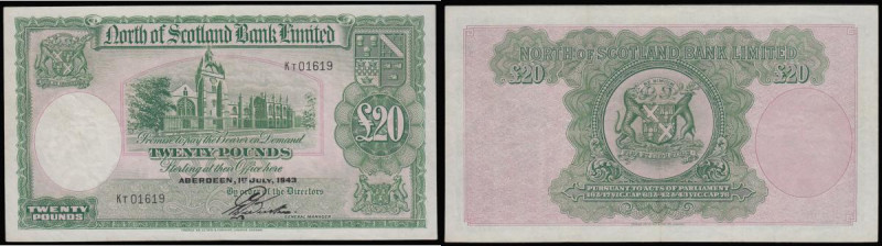 Scotland North of Scotland Bank Limited 20 Pounds Aberdeen 1st July 1943 S/N KT ...